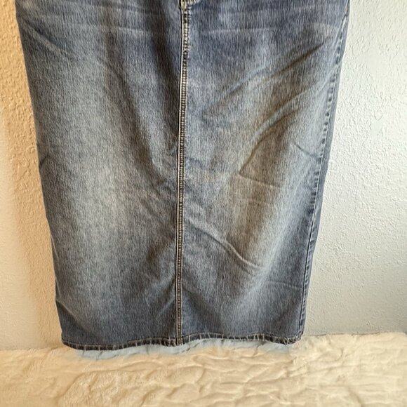 Women's 12 Christopher & Banks Long Denim Skirt Back Slit Cotton Blend - Picture 3 of 12
